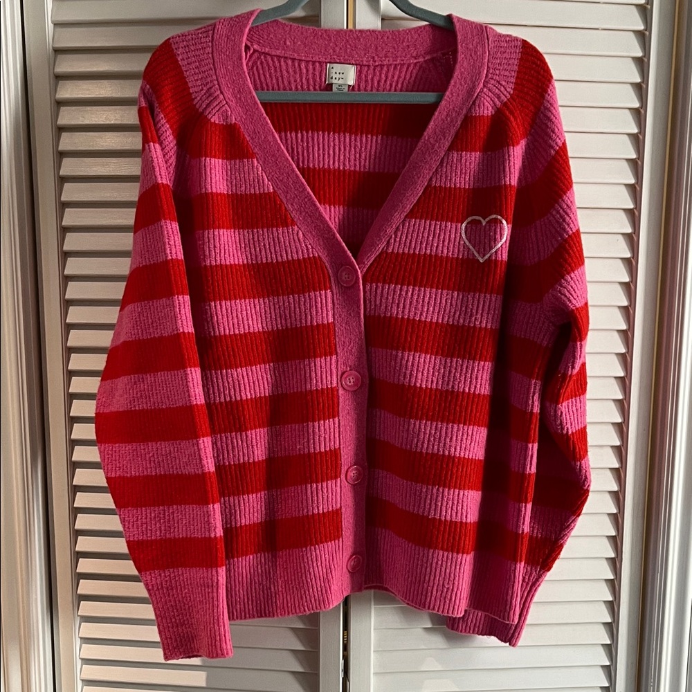 A New Day Pink and Red Striped Cardigan